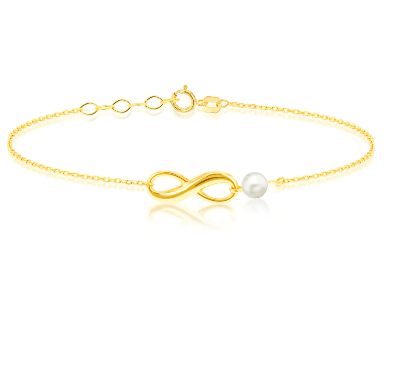 Maggie Solid Gold Infinity Bracelet with Freshwater Pearl - Caesar Loves Ava
