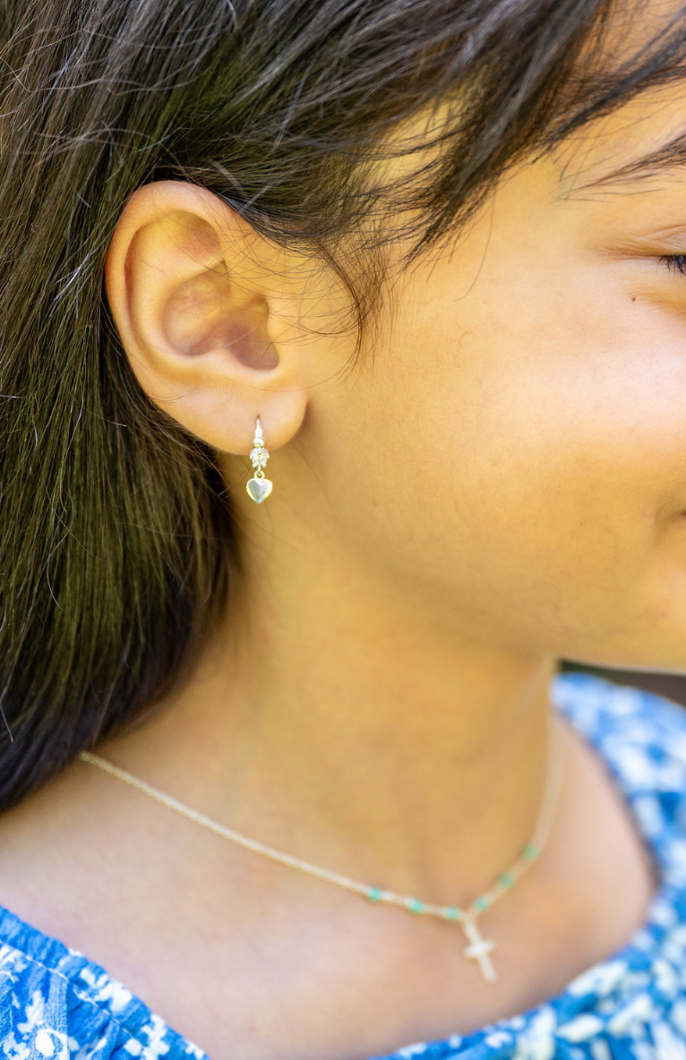 Ivy Sterling Silver and Gold Plated Silver Petite Huggies with Drop Heart Charm - Caesar Loves Ava