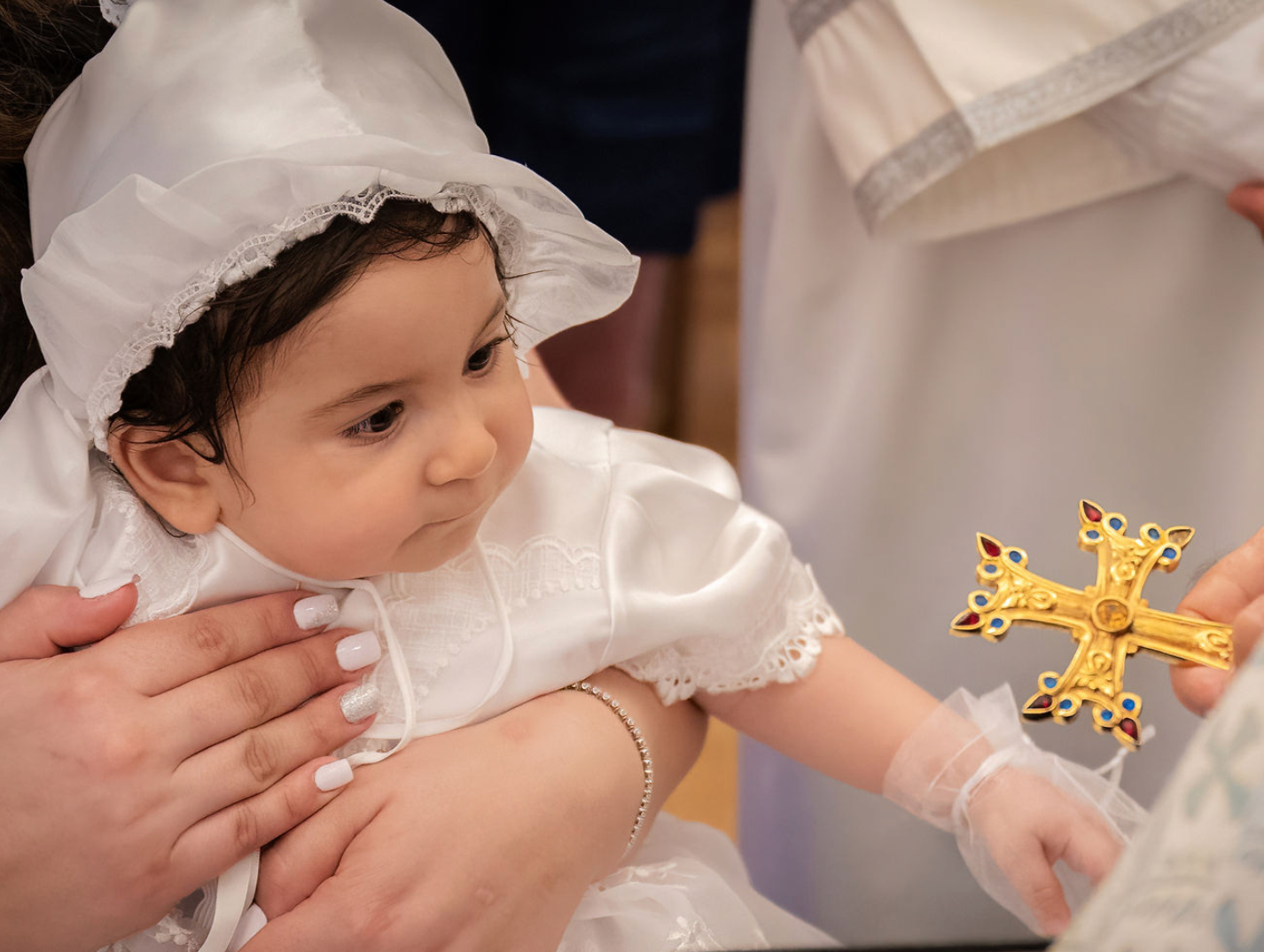 Micah Solid Gold Baby Pin with Cross and Eye Charm - Caesar Loves Ava