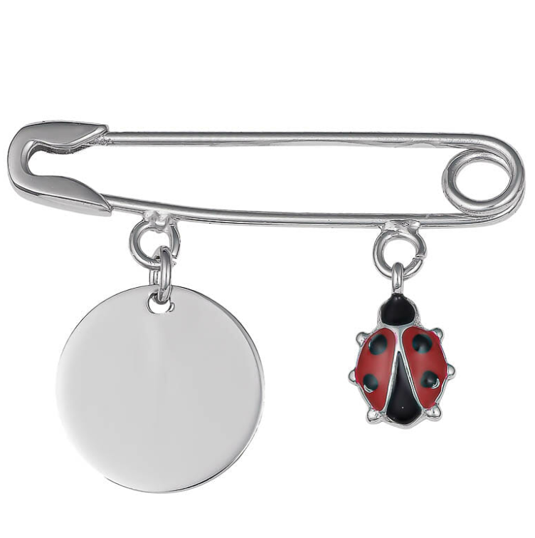 Birdie Sterling Silver Enamel Lady Beetle and Engravable Disc Pin - Caesar Loves Ava