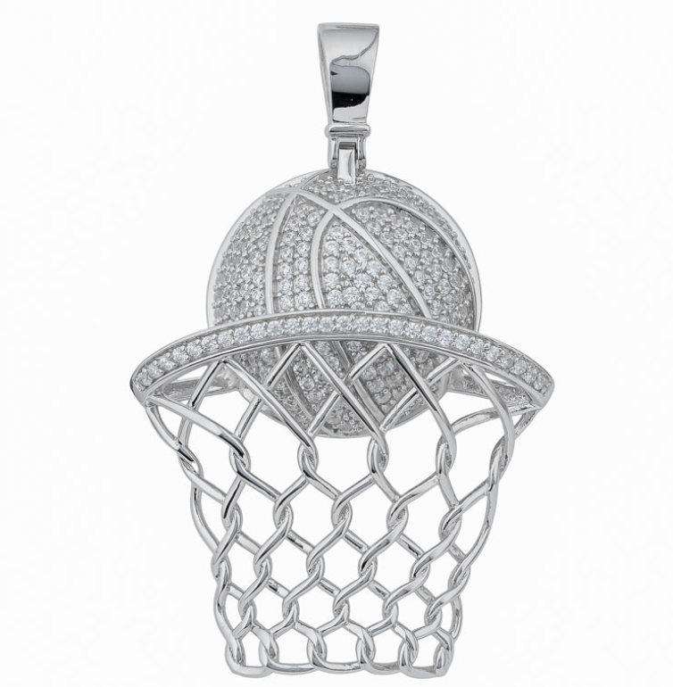 Jordie Sterling Silver Encrusted Basketball and Hoop Pendant - Caesar Loves Ava