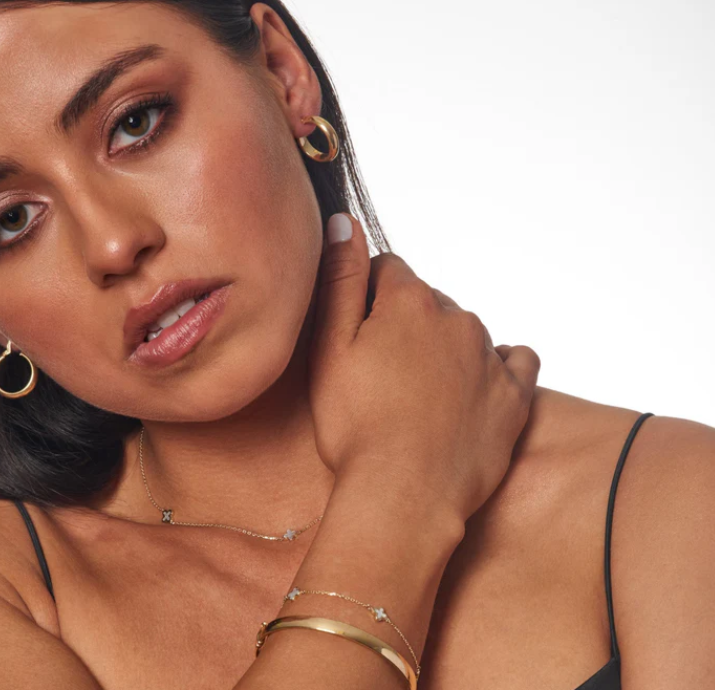 Tamia Solid Gold and Clover Bracelet - Caesar Loves Ava