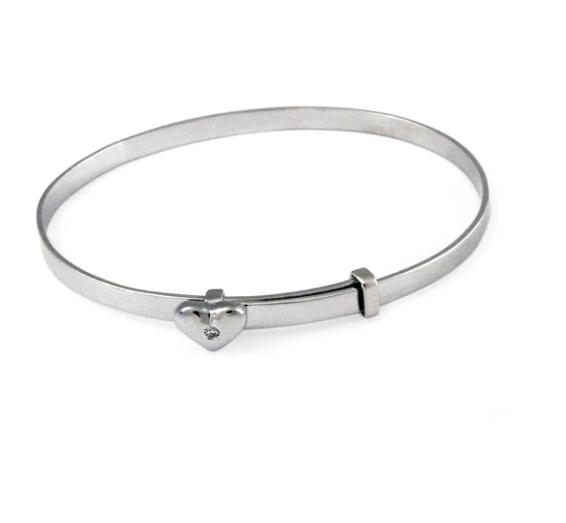Monte Solid Gold Expandable Baby Bangle with Heart Charm and Diamond - Caesar Loves Ava