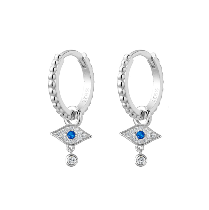 Inaya Sterling Silver Dazzling Evil Eye Huggies - Caesar Loves Ava