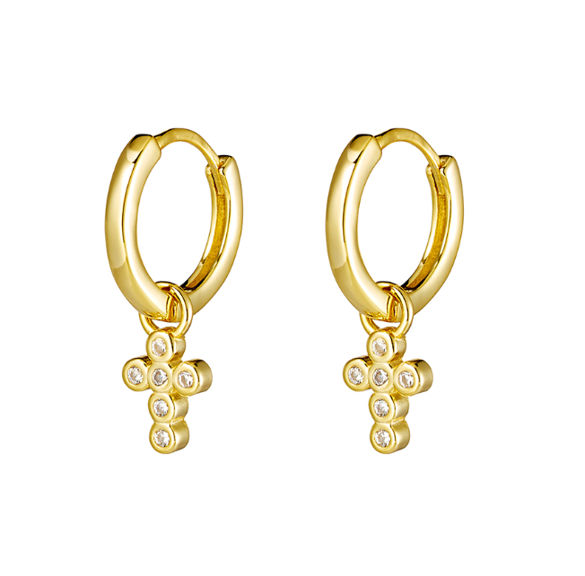 Zuri Bezel Set Dazzling Cross Huggies - Caesar Loves Ava
