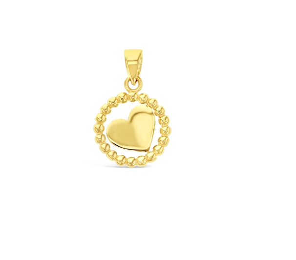 Laurie Solid Gold Heart Pendant with Beaded Border - Caesar Loves Ava