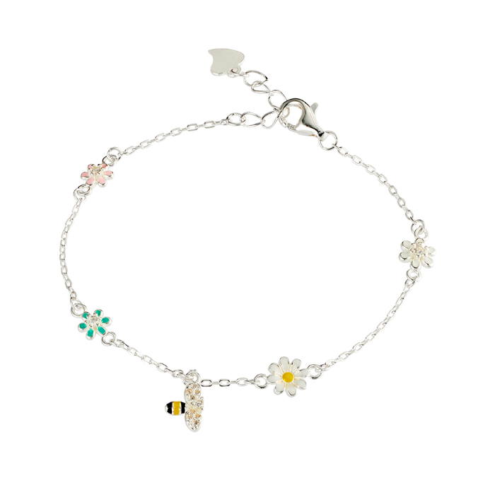 Lily Sterling Silver and Enamel Bee and Flower Bracelet - Caesar Loves Ava