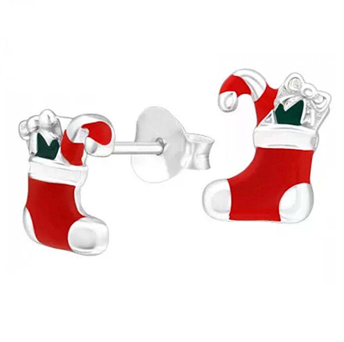 Sterling Silver Enamel Christmas Stocking Studs