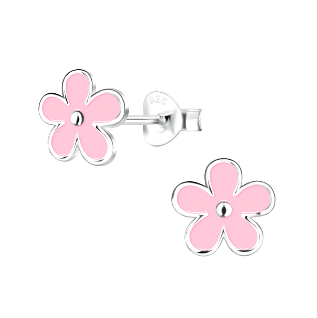 Beautiful Pink Flower Stud Earrings - 925 Sterling Silver, Butterfly Closure, Women's Jewelry