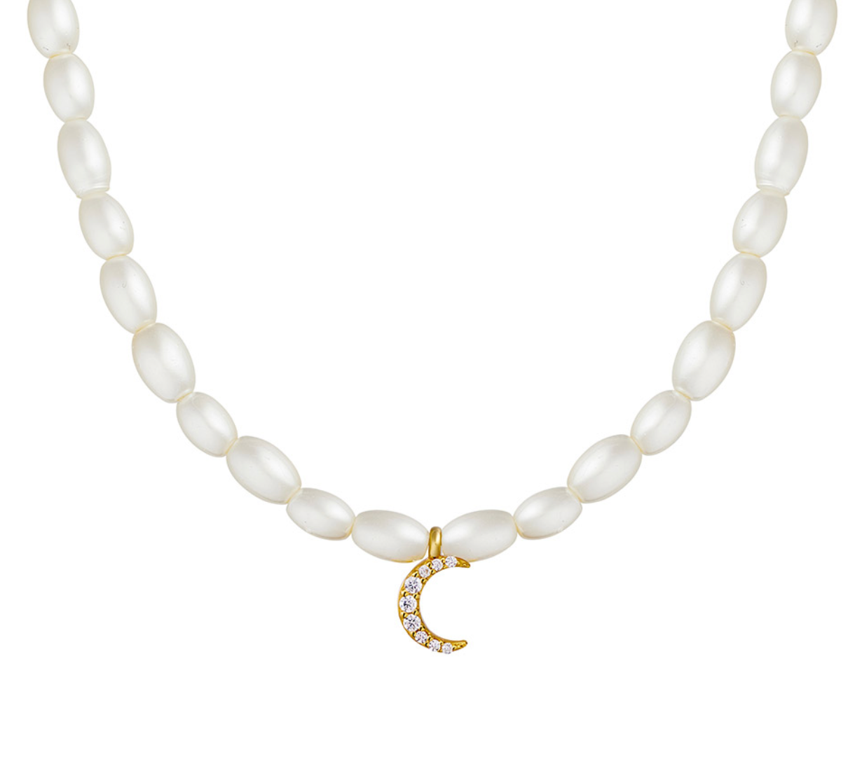 Sadie Pearl Necklace with Dazzling Moon Charm
