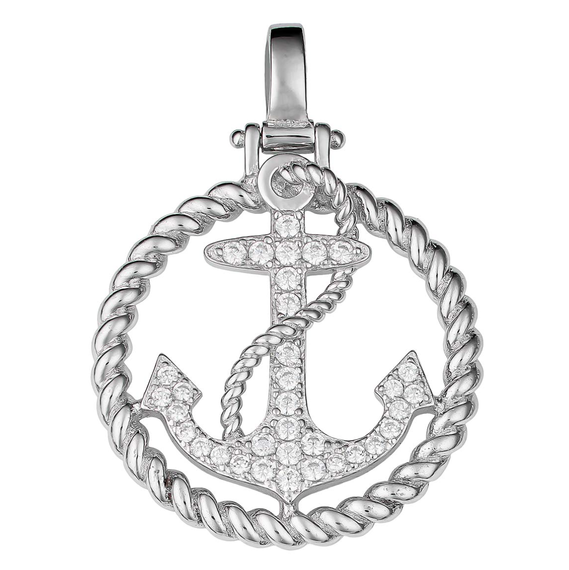 Marlo Rhodium Plated Sterling Silver Anchor Pendant with Cubic Zirconia