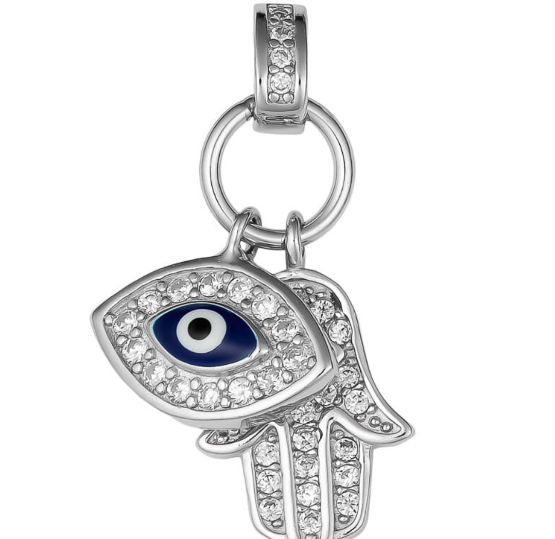 Maali Sterling Silver  Evil Eye and Hamsa Encrusted Charm Pendant