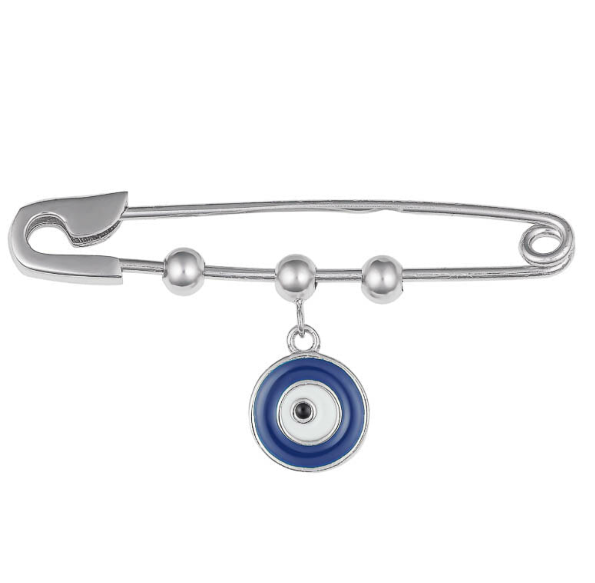 Hana Rhodium Plated Sterling Silver Blue Evil Eye Baby Pin