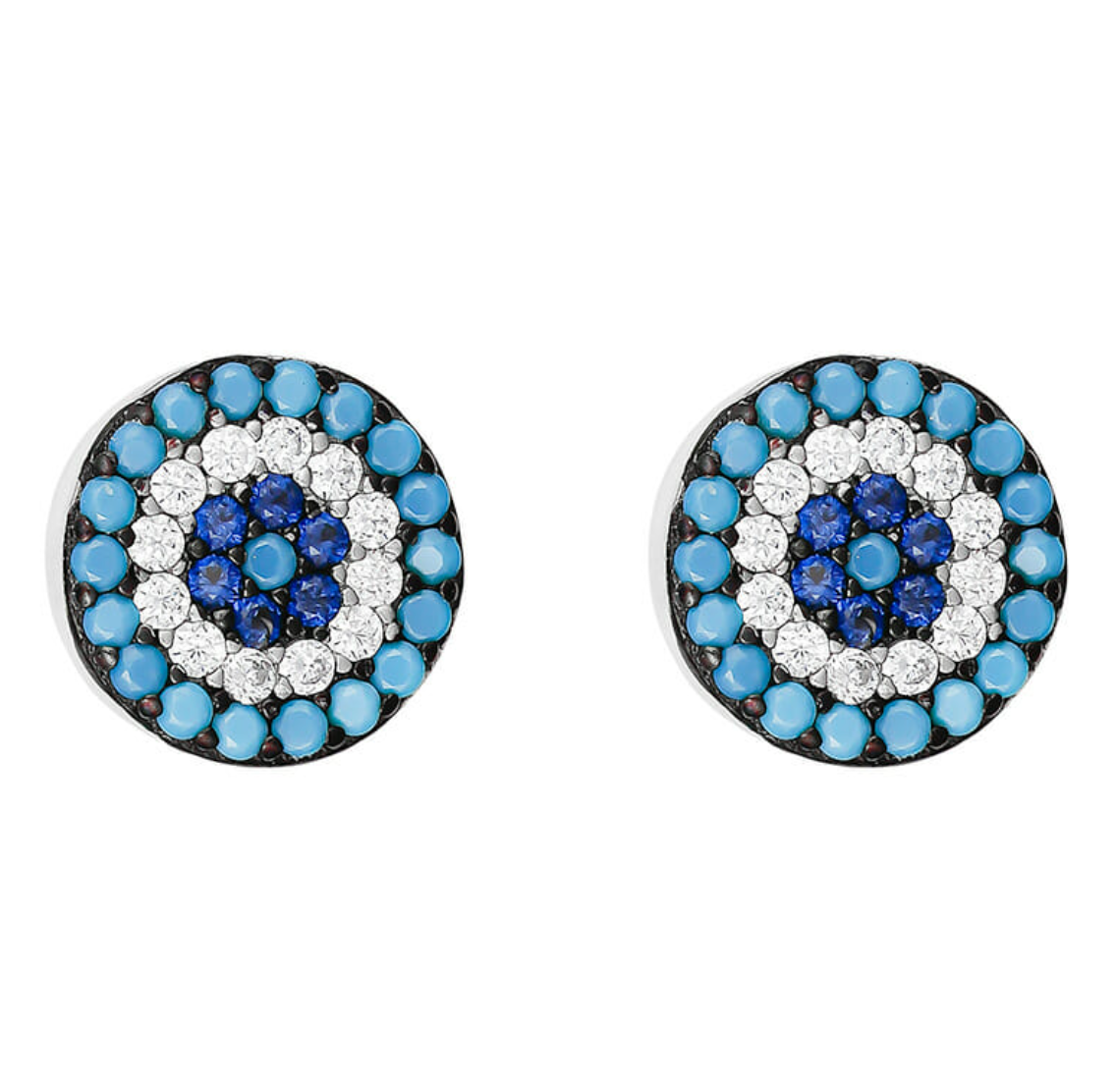 Kamila Rhodium Plated Sterling Silver and Blue Turquoise Evil Eye Studs