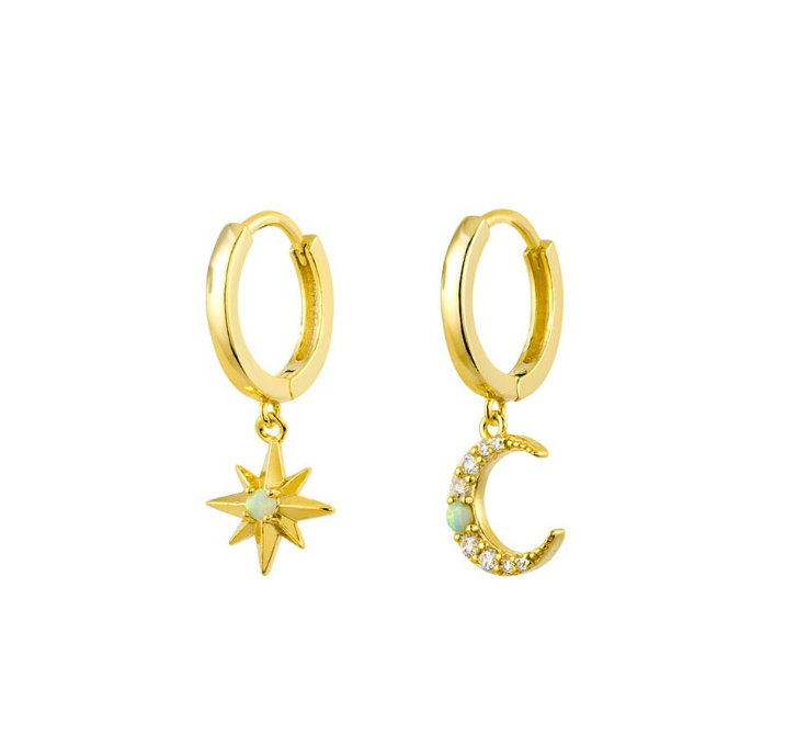 Jazzlyn Sterling Silver Huggies with Dazzling Moon and Star Charms
