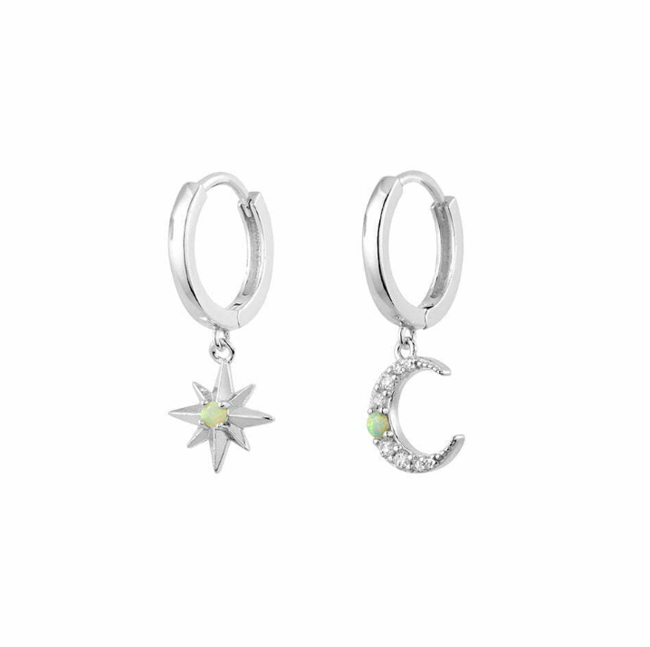 Jazzlyn Sterling Silver Huggies with Dazzling Moon and Star Charms
