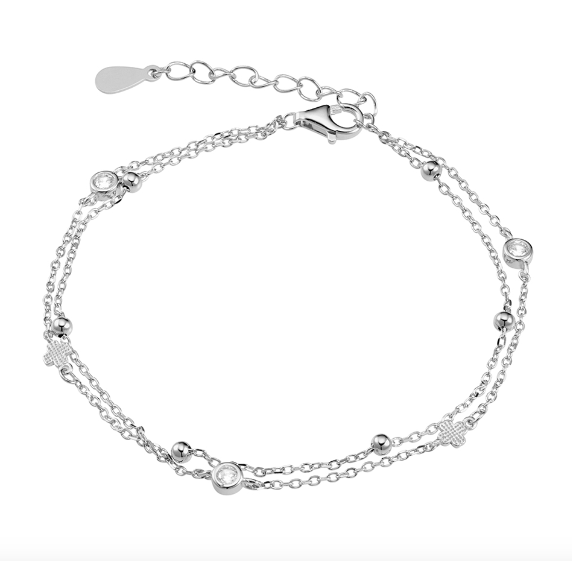 Abigail Sterling Silver Cubic Zirconia and Cross Multi Strand Bracelet - Caesar Loves Ava