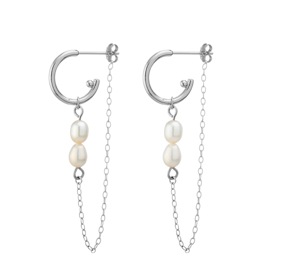 Tahnee Sterling Silver Pearl Chain Earring
