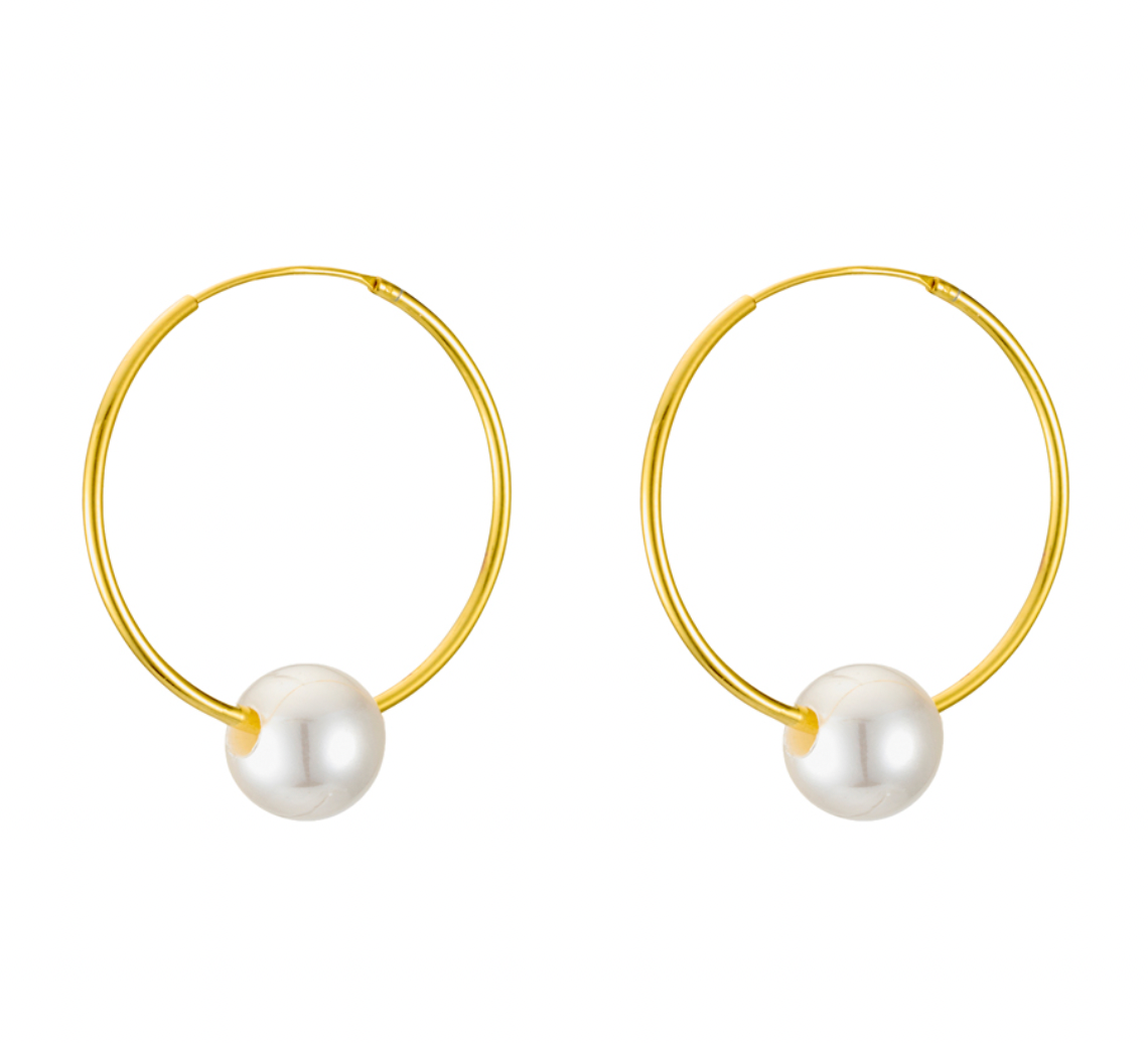 Lolo Floating Pearl Hoop Earrings - Caesar Loves Ava