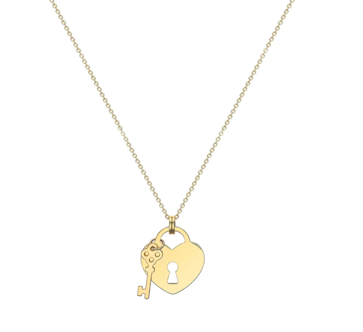 Pattie Solid Gold Heart Padlock and Key Necklace - Caesar Loves Ava
