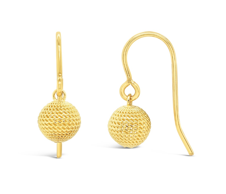 Marigold Yellow Gold Knitted Pattern Ball Drop Earrings