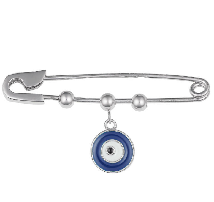 Lexie Sterling Silver Baby Pin with Enamel Evil Eye - Caesar Loves Ava