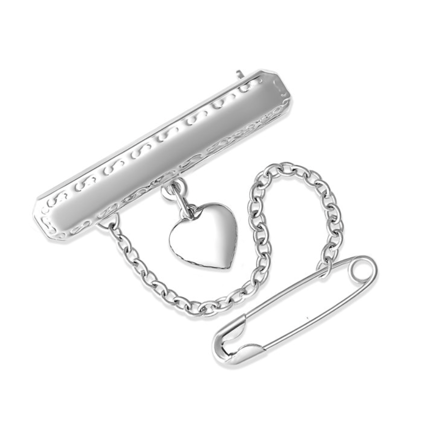 Tilly Sterling Silver Heart Charm Rectangular Engravable Baby Brooch - Caesar Loves Ava
