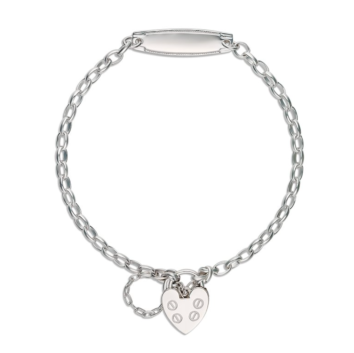 Brooklyn Sterling Silver Belcher Bracelet with ID Plate and Heart Padlock - Caesar Loves Ava