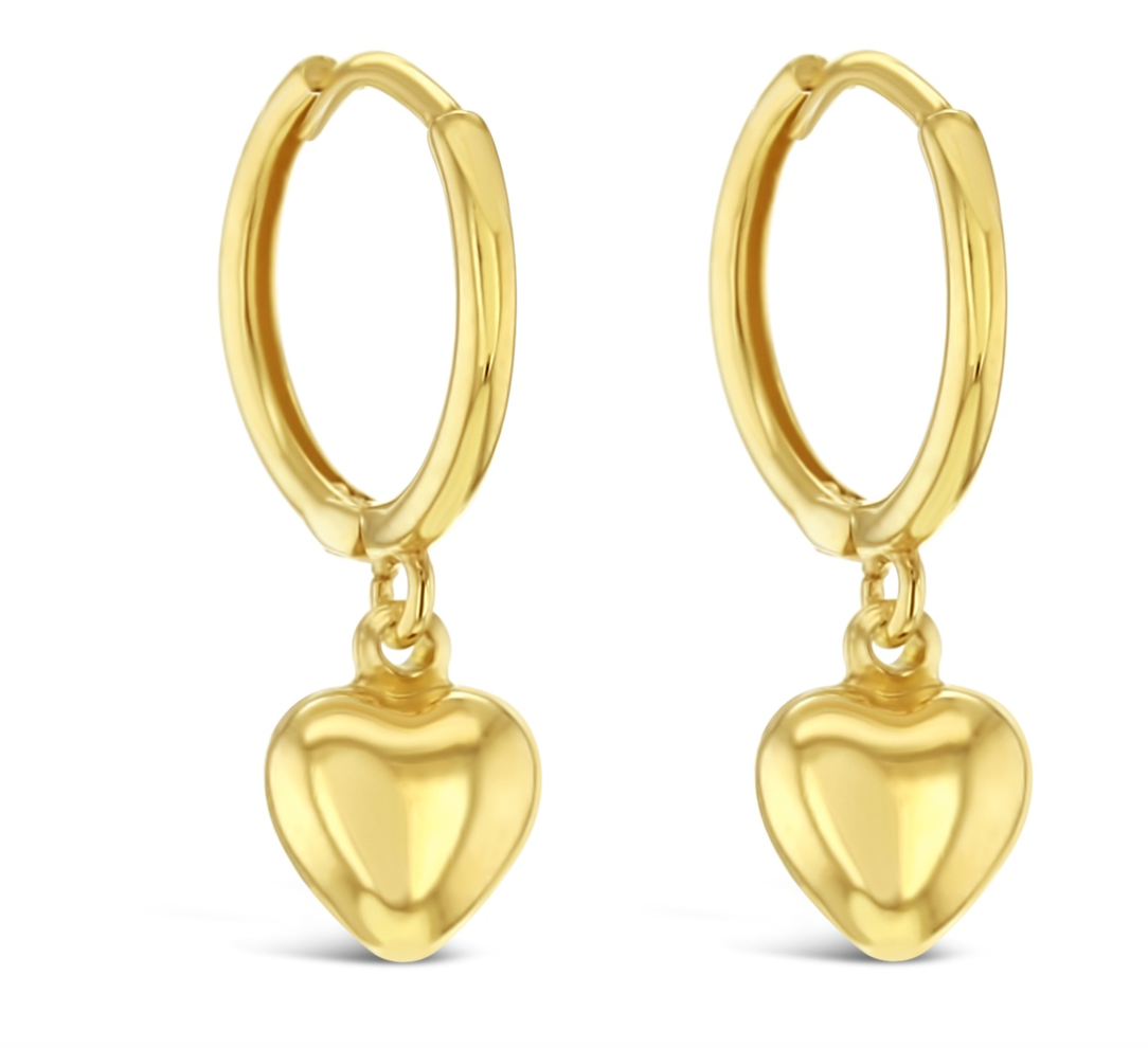 Davina Solid Gold Heart Drop Huggies - Caesar Loves Ava