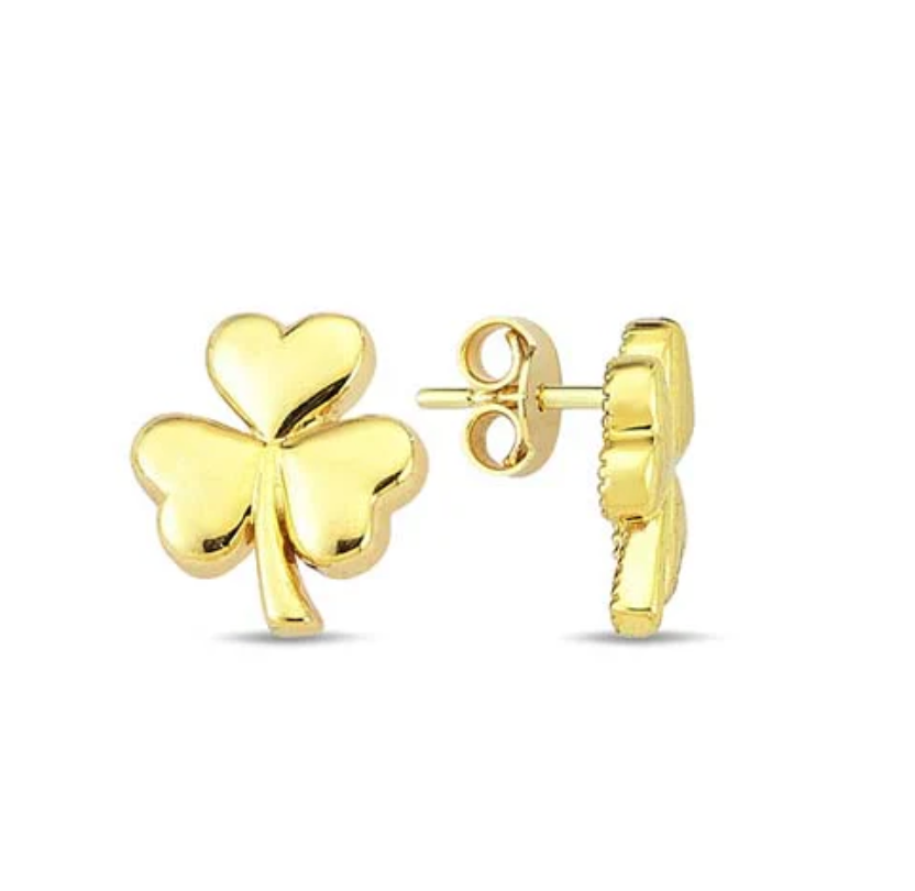 Sadia Solid Gold 3 Leaf Clover Stud Earrings - Caesar Loves Ava