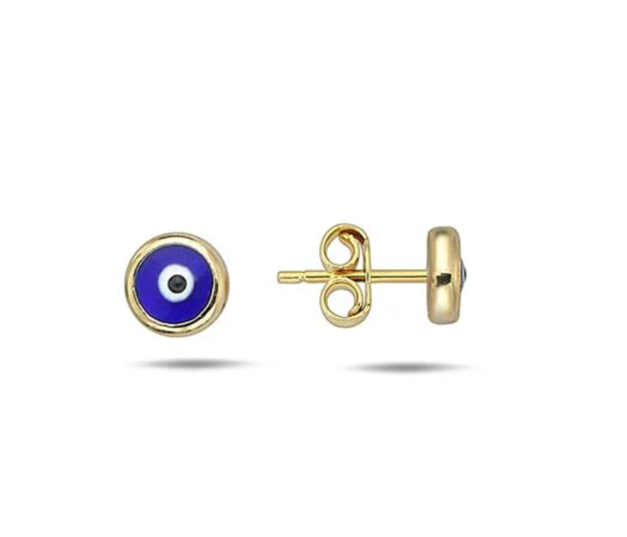 Zahra Solid Gold and Enamel Evil Eye Stud Earrings - Caesar Loves Ava