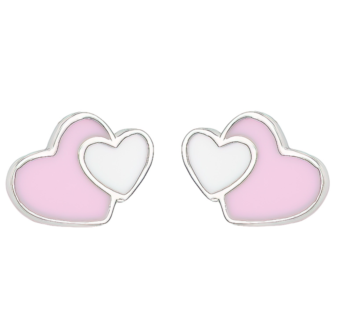 Liliana Silver and Enamel Double Heart Studs - Caesar Loves Ava