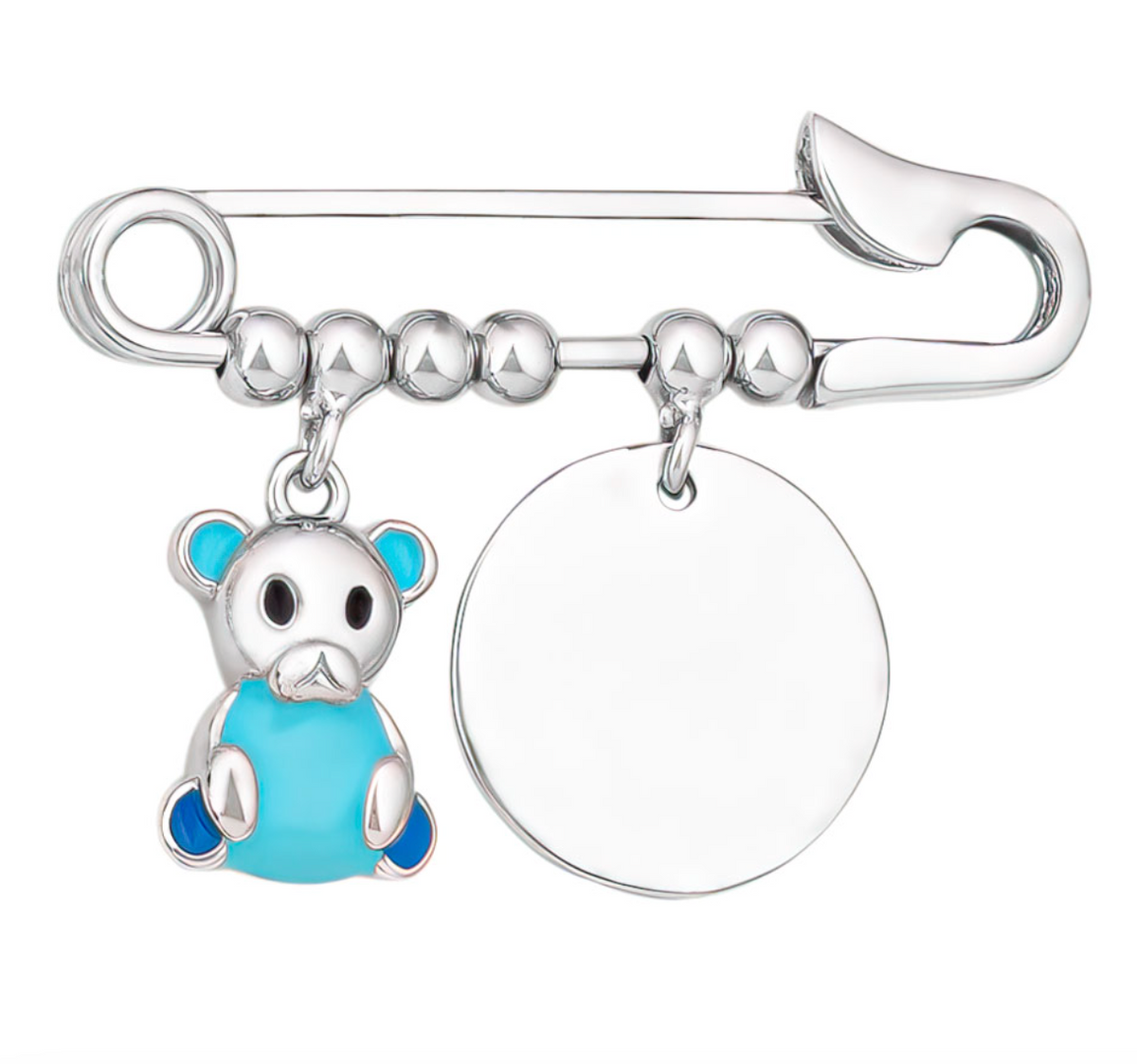 Milo Blue Teddy Bear Engravable Baby Brooch - Caesar Loves Ava