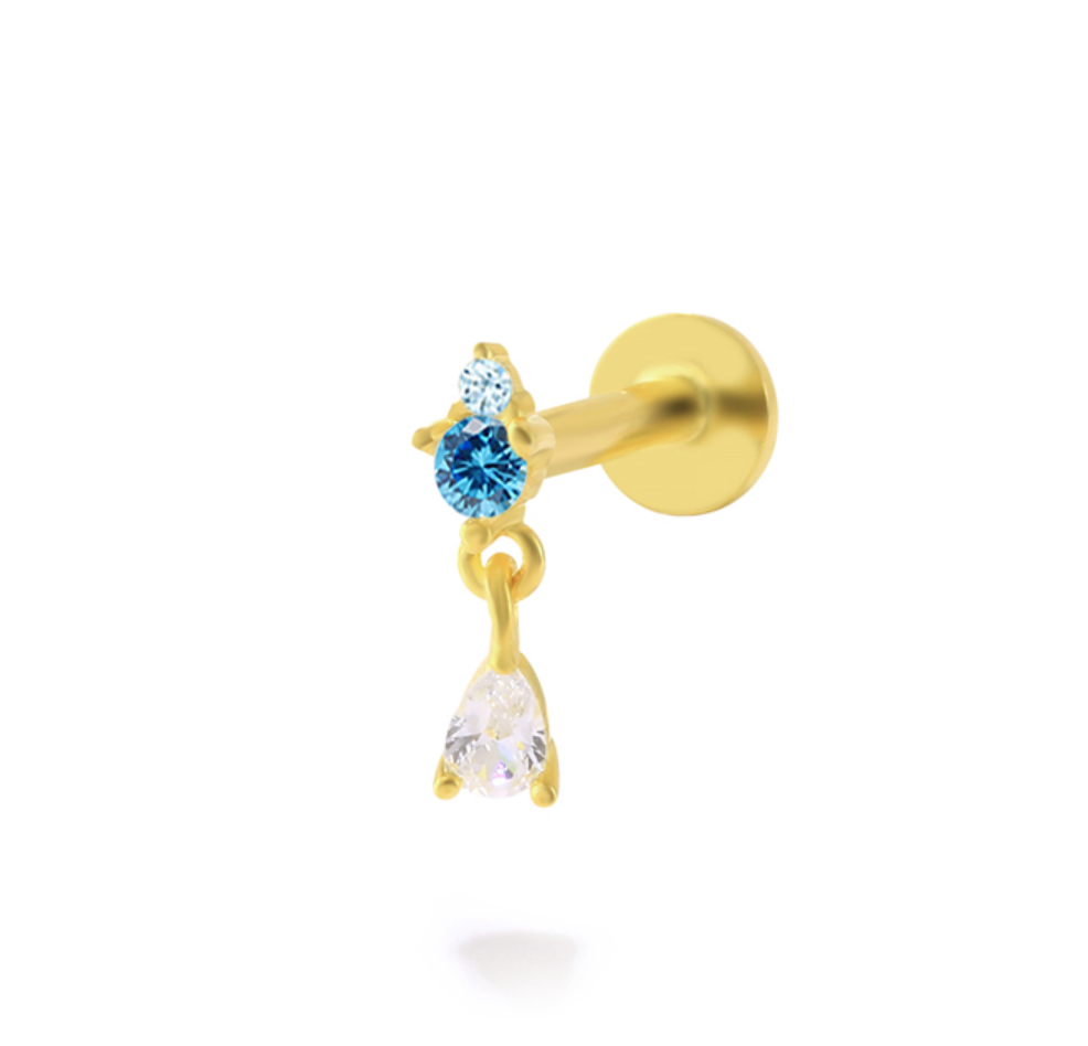 Agatha Sterling Silver Drop Single Earring with Aqua Cubic Zirconia Stones