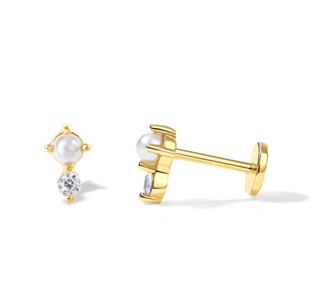 Louise Sterling Silver and Pearl Single Earring with Cubic Zirconia