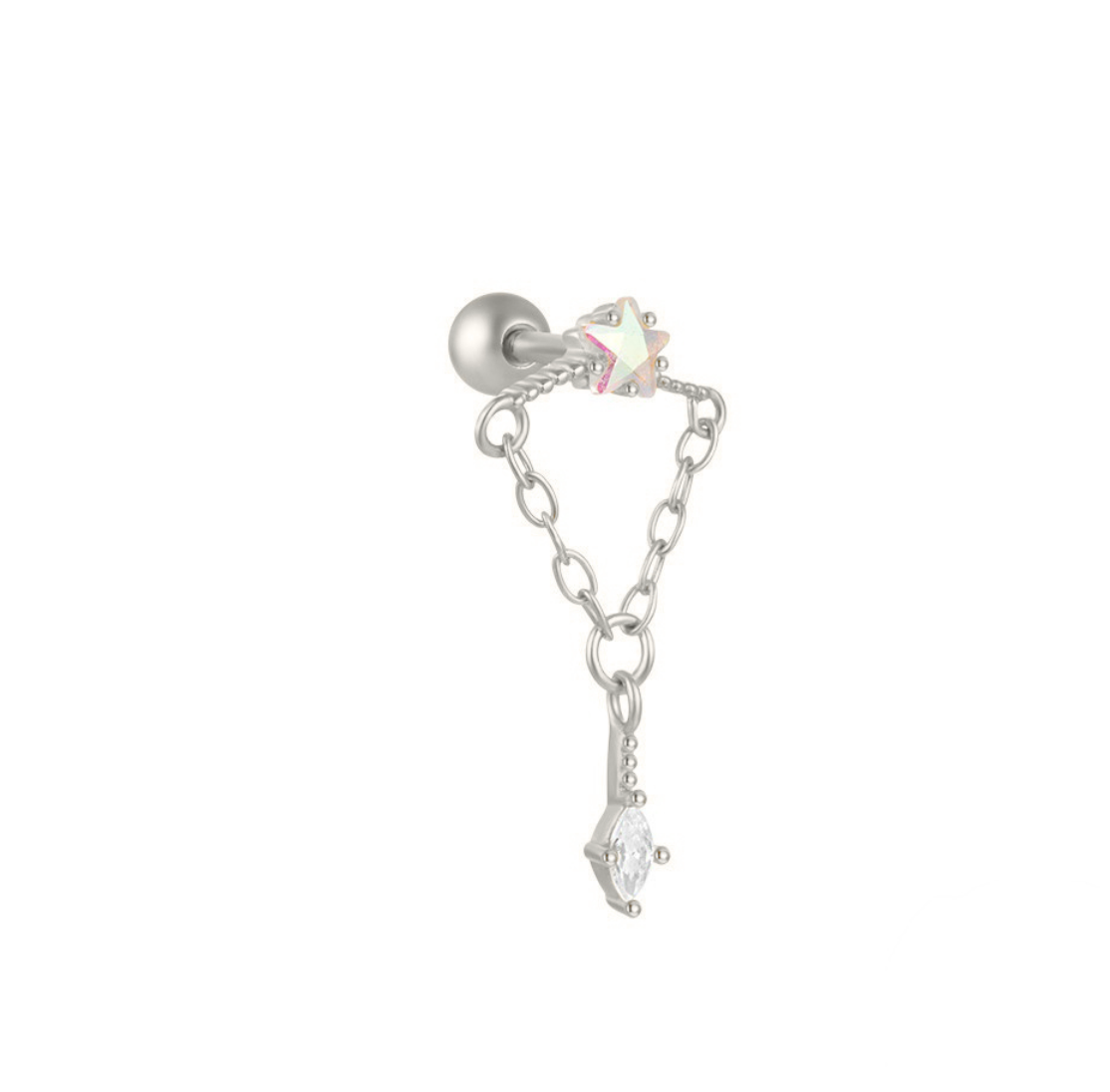 Frances Sterling Silver Star and Chain Drop Single Earring