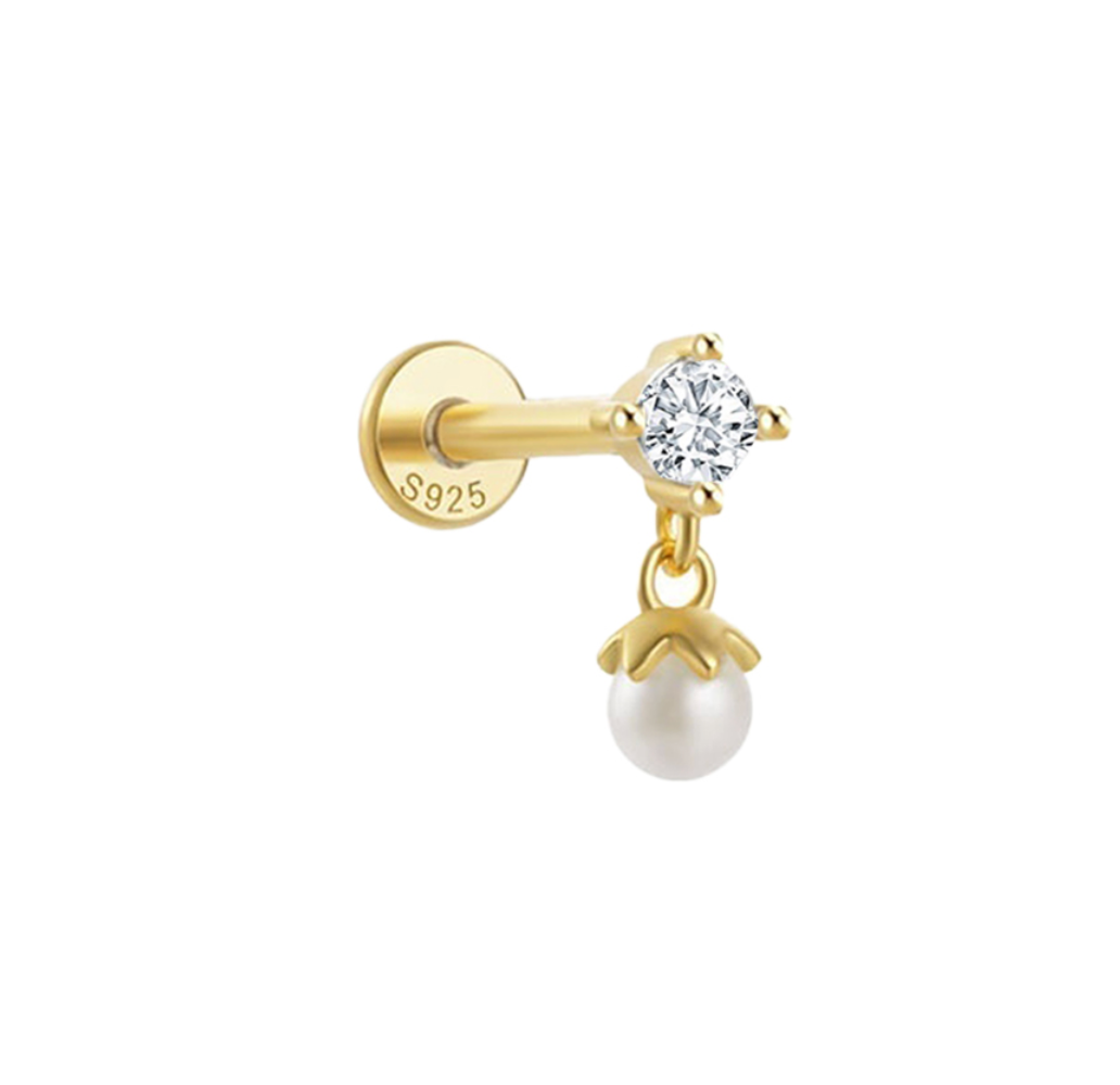 Leonora Sterling Silver, Cubic Zirconia and Pearl Single Earring