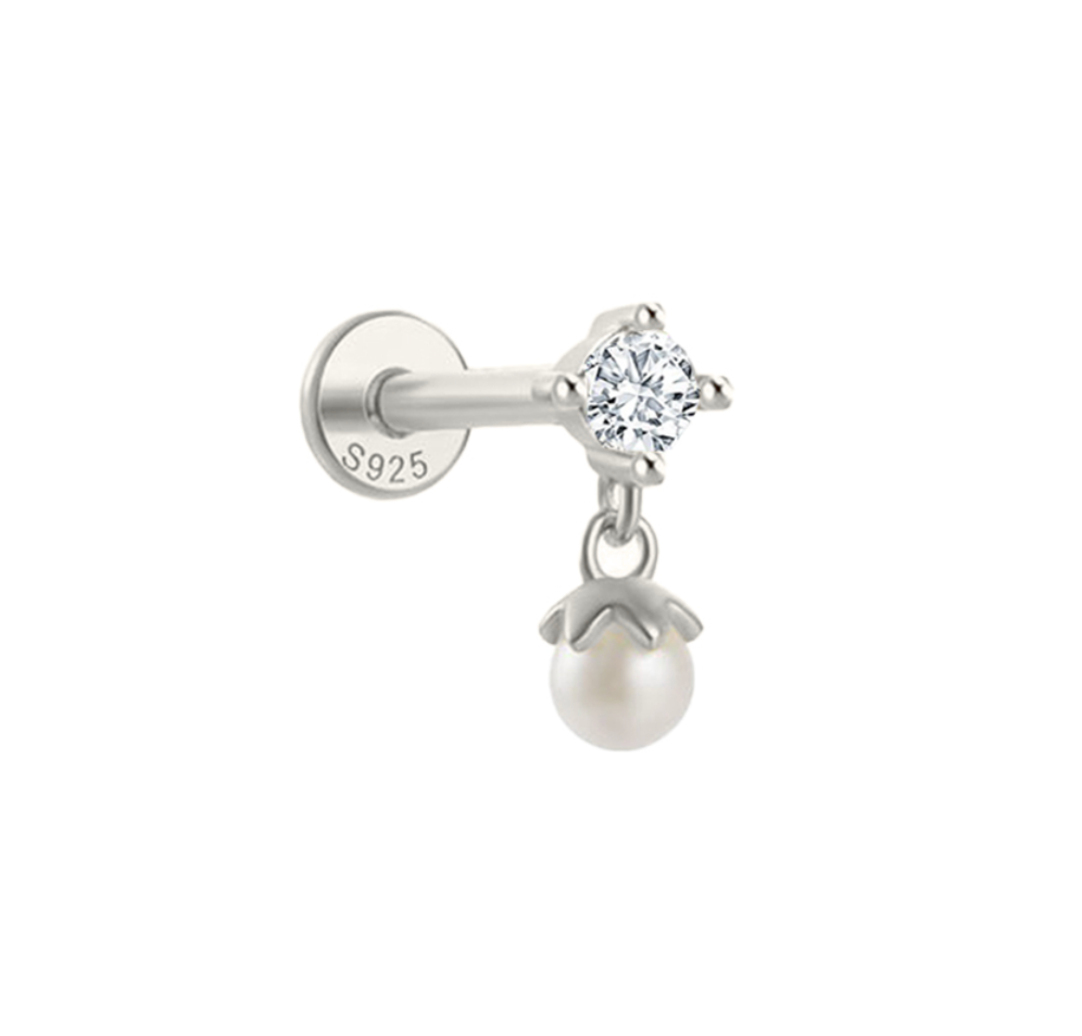 Leonora Sterling Silver, Cubic Zirconia and Pearl Single Earring