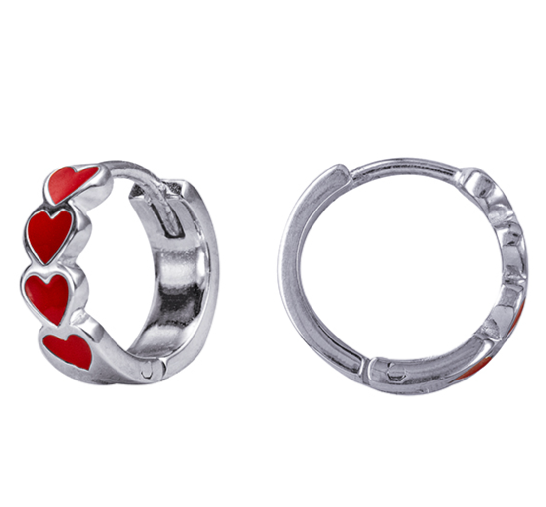 Seline Sterling Silver Enamel Heart Huggie Earrings