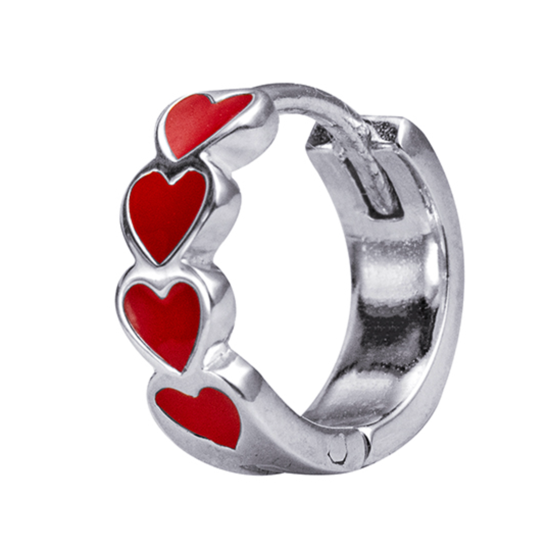 Seline Sterling Silver Enamel Heart Huggie Earrings