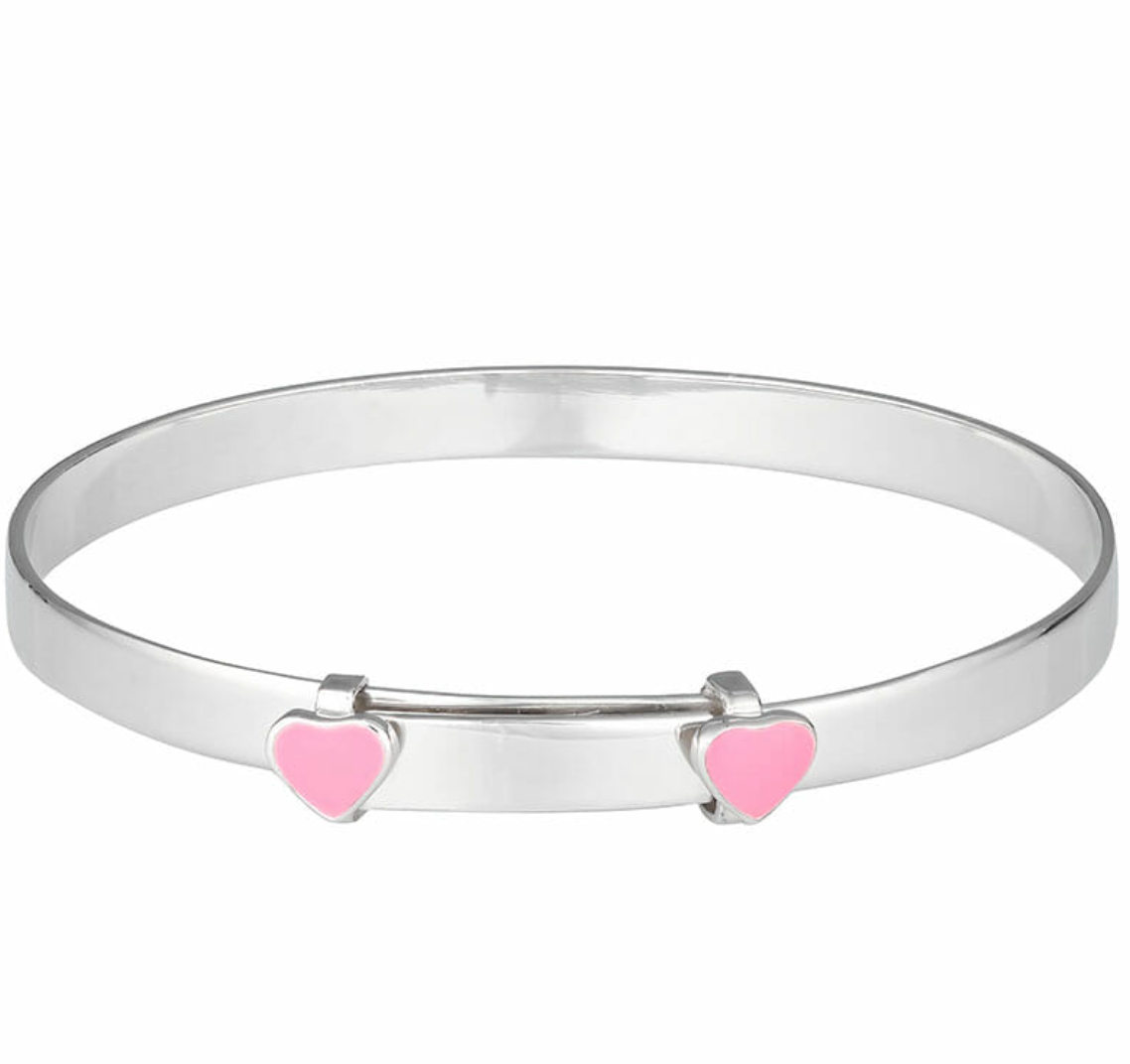 Taylor Sterling Silver and Heart Enamel Expandable Baby Bangle