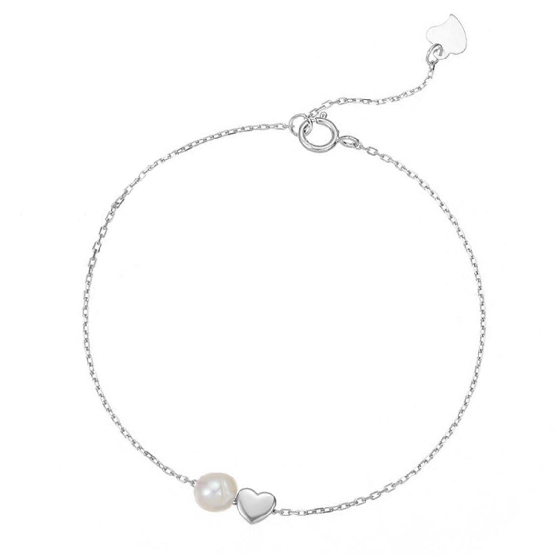 Cathy Sterling Silver, Pearl and Heart Fine Bracelet