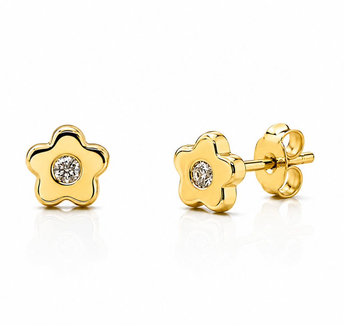 Kelly Solid Gold and Diamond* Floral Stud Earrings