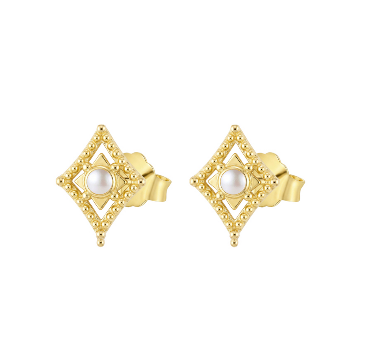 Gretta Sterling Silver Vintage Style Pearl Stud Earrings