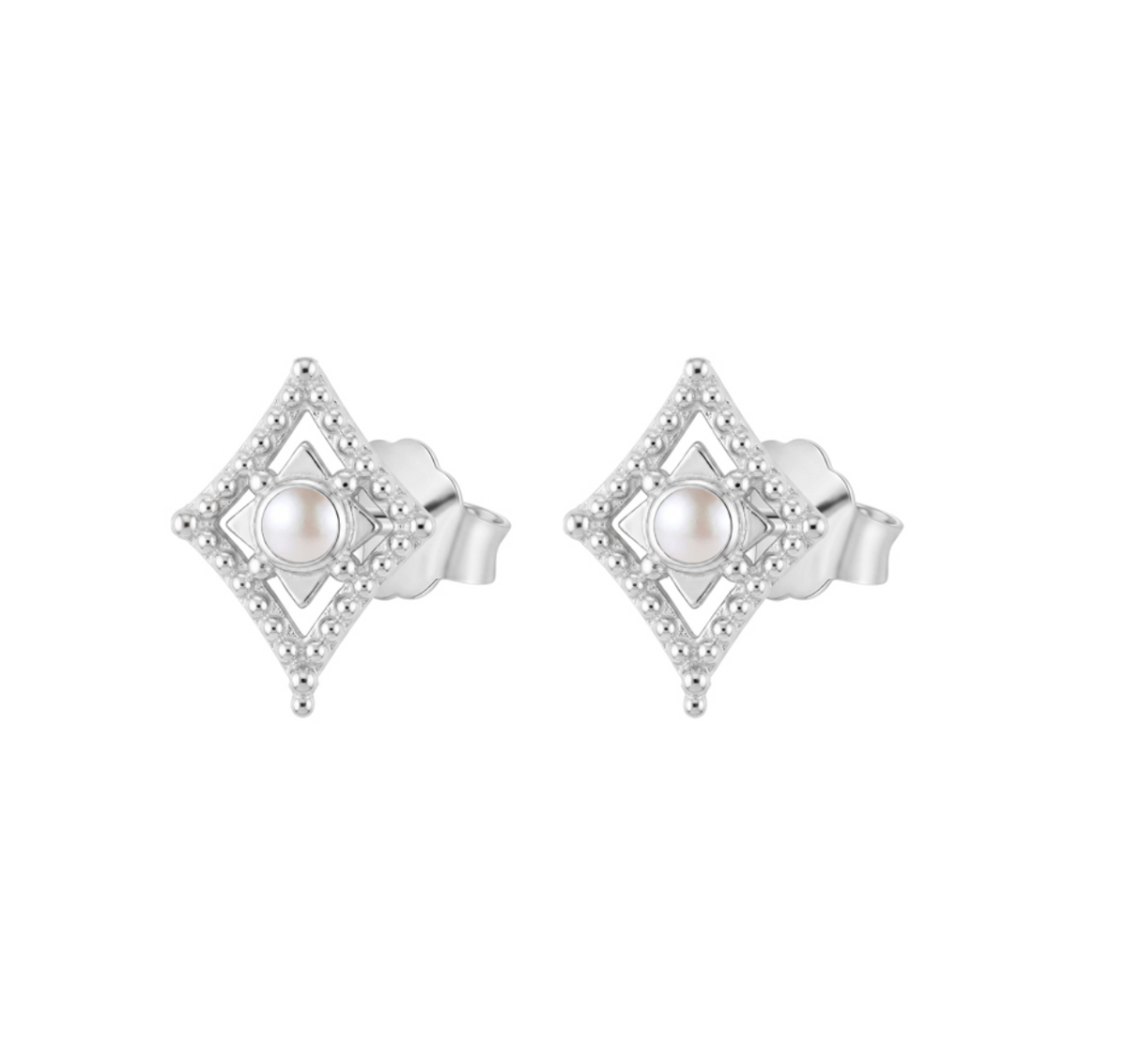 Gretta Sterling Silver Vintage Style Pearl Stud Earrings