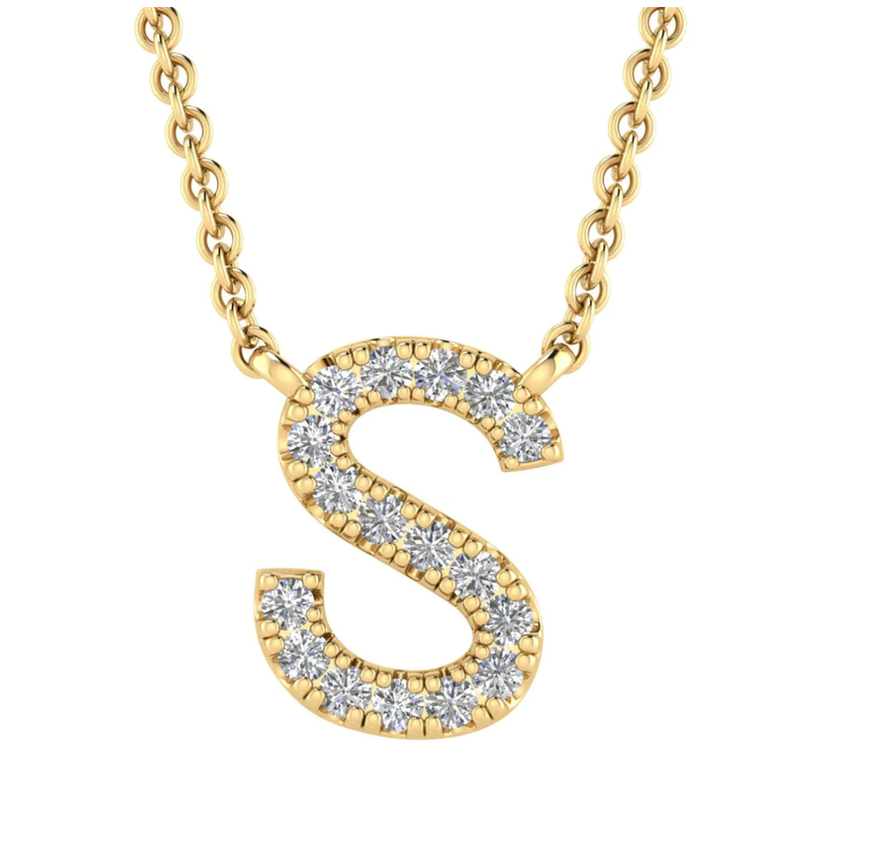 Solid Yellow Gold and Diamond Initial Necklace - Caesar Loves Ava