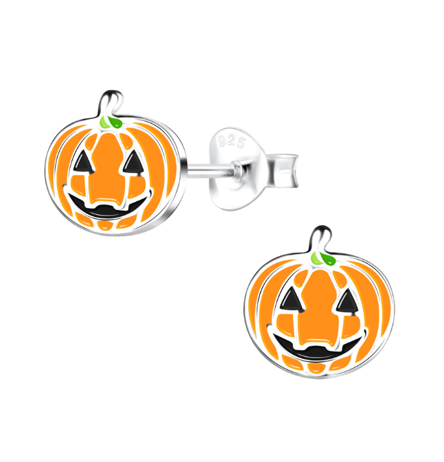Paula the Pumpkin Silver Halloween Stud Earrings - Caesar Loves Ava