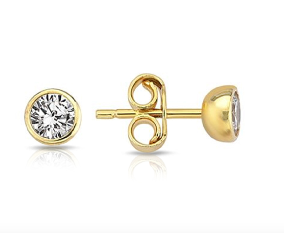 Masha Solid Gold and Cubic Zirconia Bezel Set Stud Earrings
