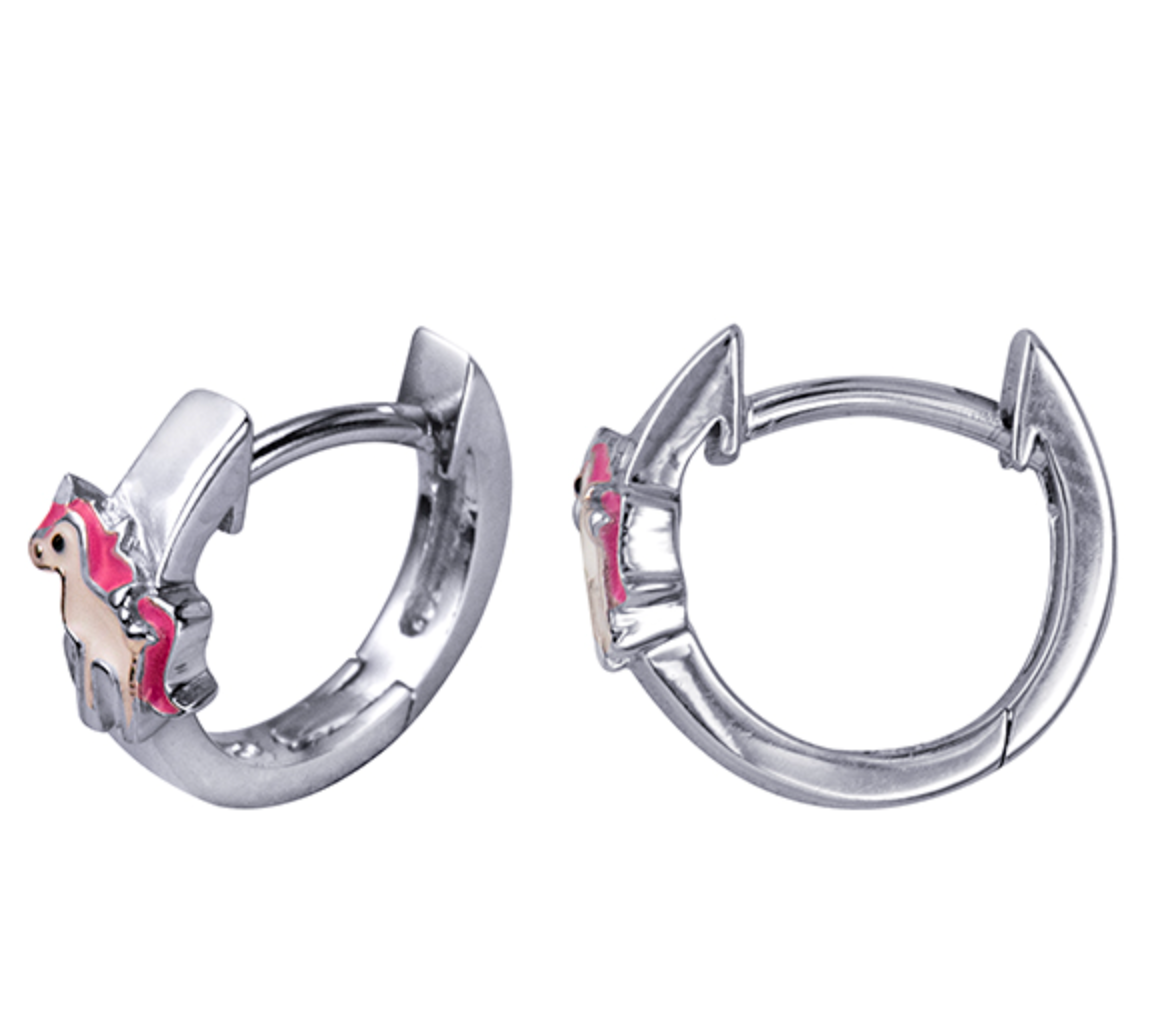 Lainey Sterling Silver and Enamel Unicorn Children's Huggies - Caesar Loves Ava