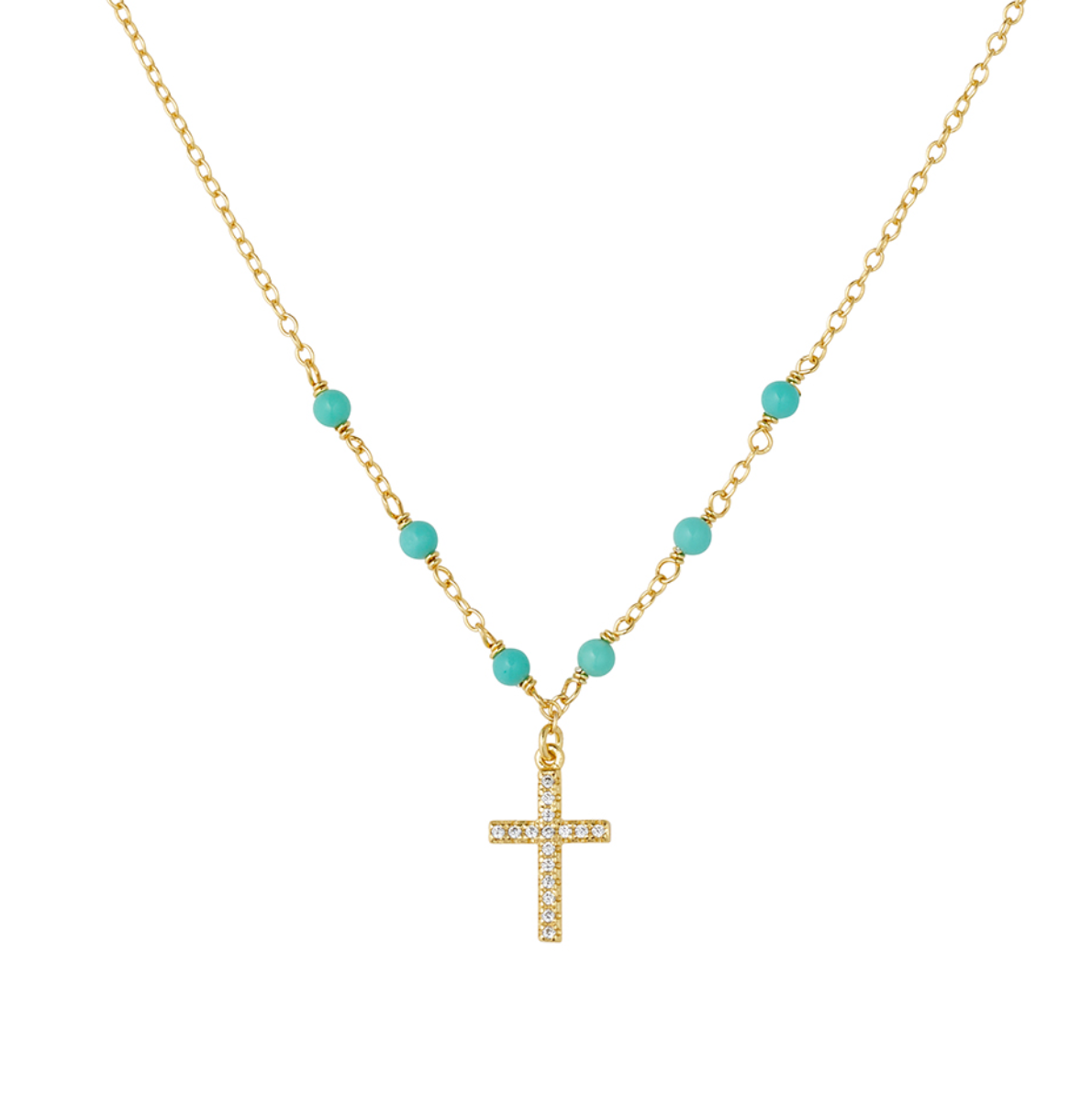 Eden Sterling Silver Dazzling Cross Necklace with Turquoise Beads